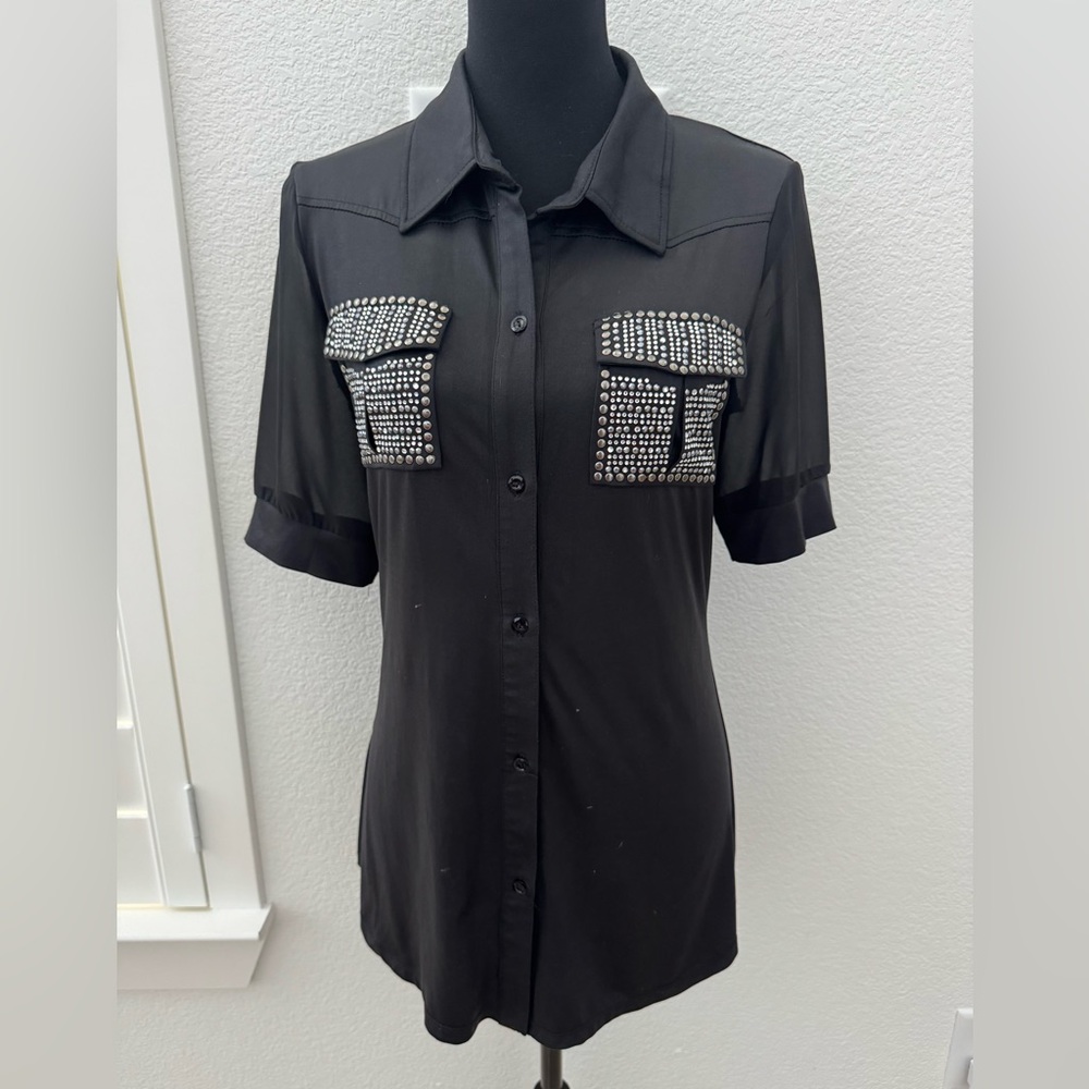 BKE Boutique Black Studded Button-Up Shirt